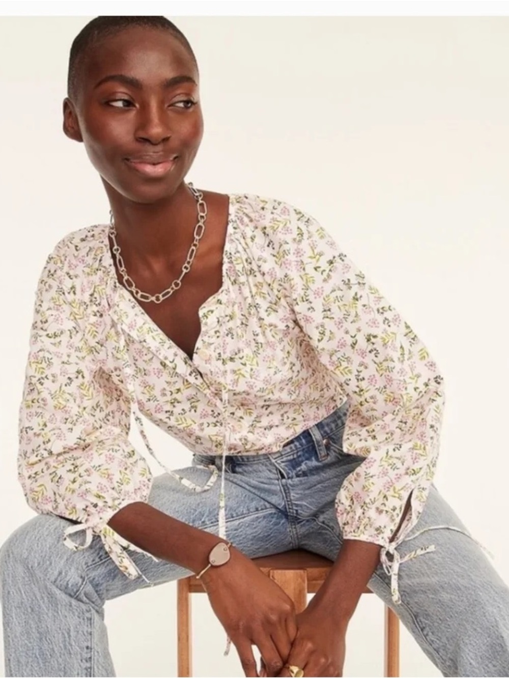NWT J Crew Tie Front Tie-sleeve button-front cotton poplin top Meadow floral, XL